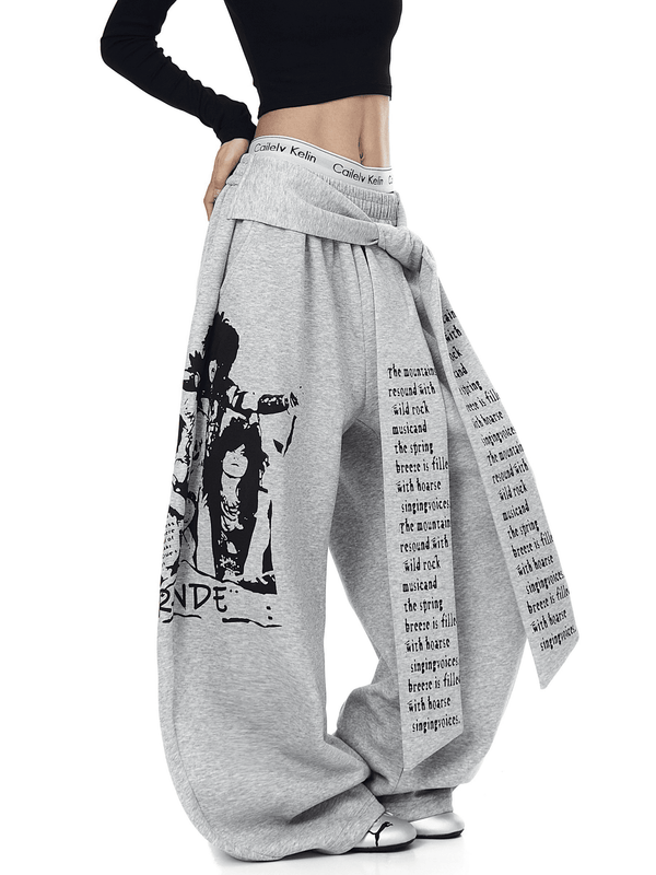 Oversized Tie Belt Graphic Sweatpants - COPPING THREADS - CT Select