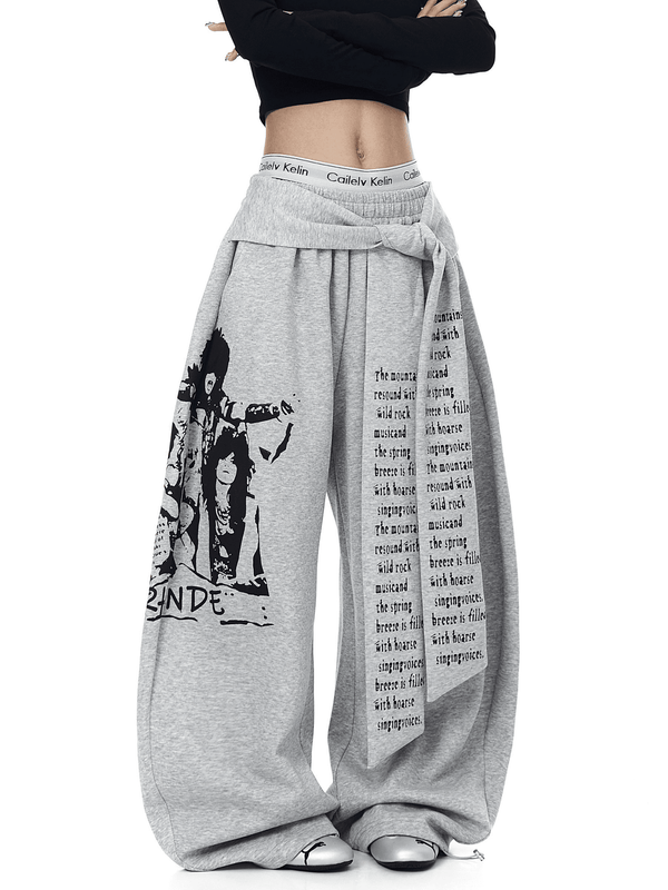 Oversized Tie Belt Graphic Sweatpants - COPPING THREADS - CT Select