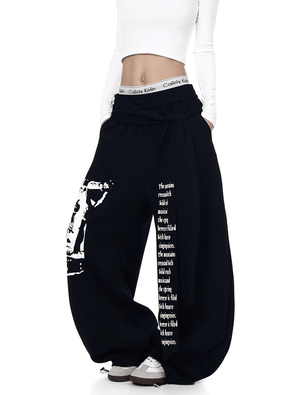 Oversized Tie Belt Graphic Sweatpants - COPPING THREADS - CT Select
