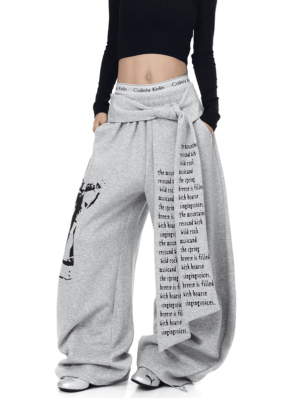 Oversized Tie Belt Graphic Sweatpants - COPPING THREADS - CT Select