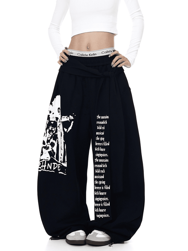 Oversized Tie Belt Graphic Sweatpants - COPPING THREADS - CT Select