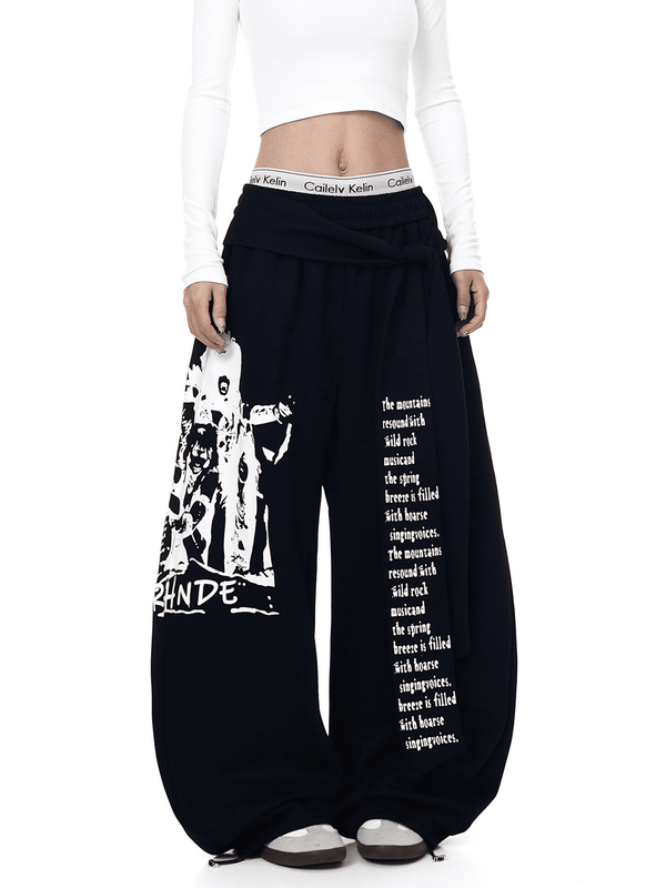 Oversized Tie Belt Graphic Sweatpants - COPPING THREADS - CT Select