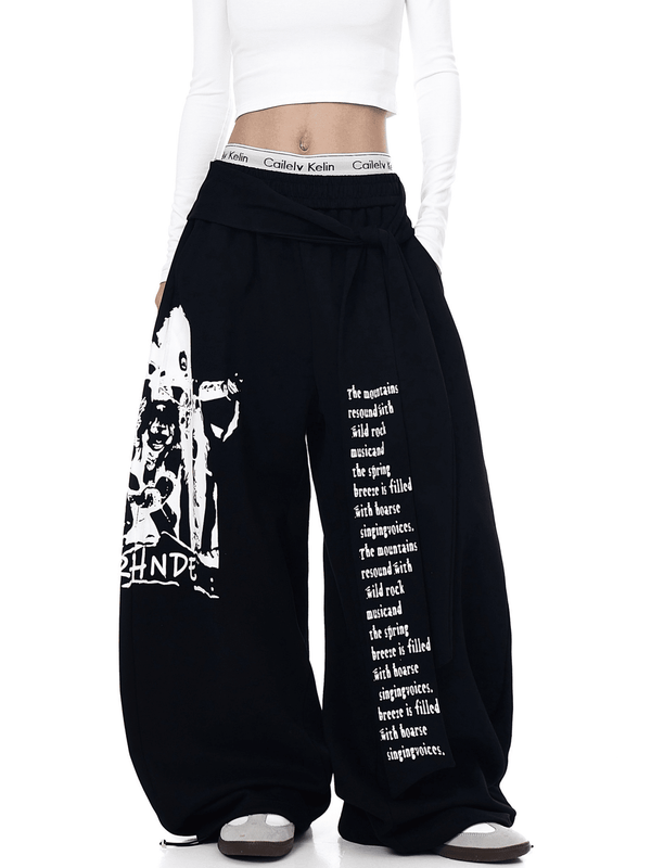 Oversized Tie Belt Graphic Sweatpants - COPPING THREADS - CT Select