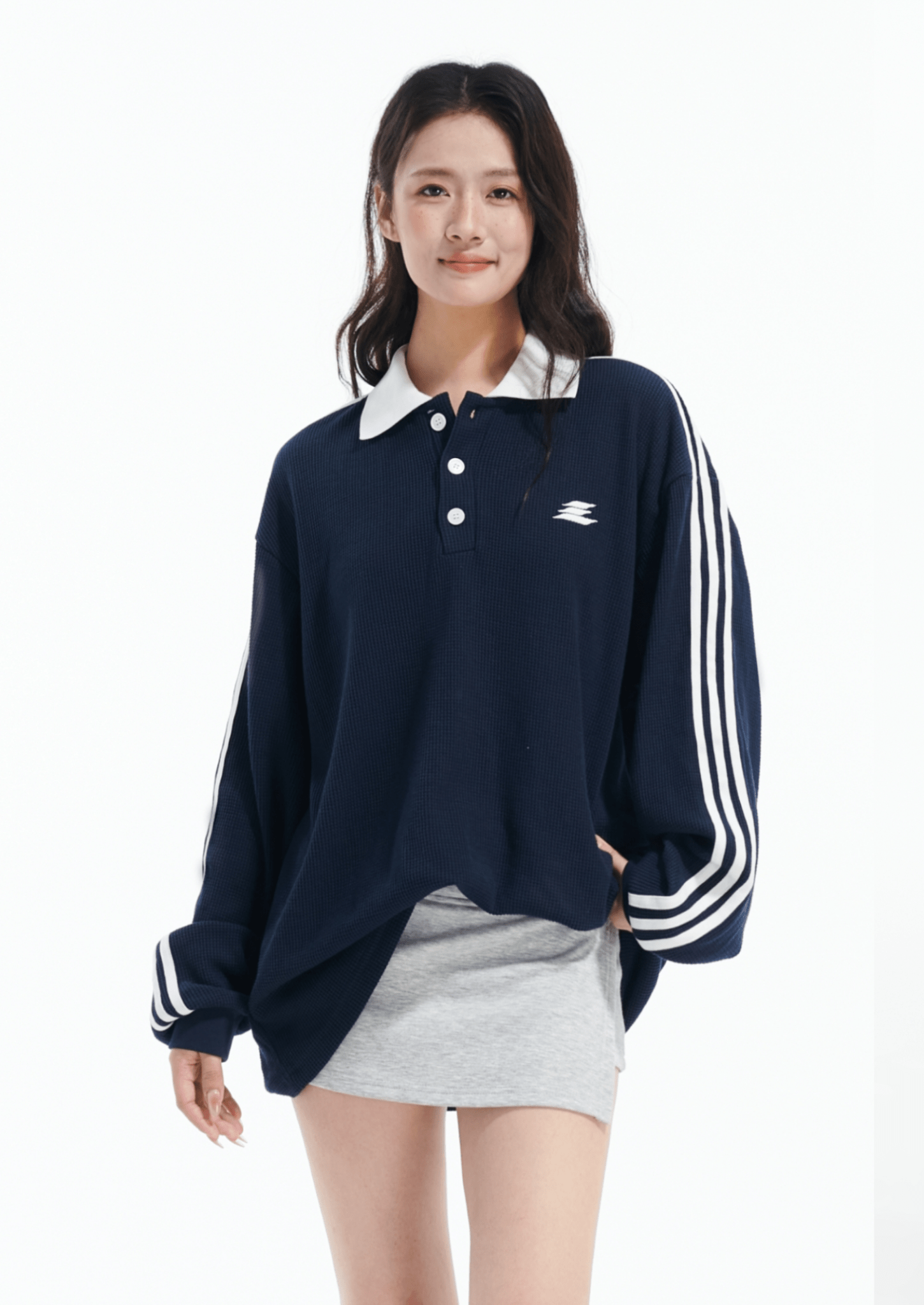 Oversized Waffle Knit Polo Sweatshirt - COPPING THREADS - LOSTCTRL Main image