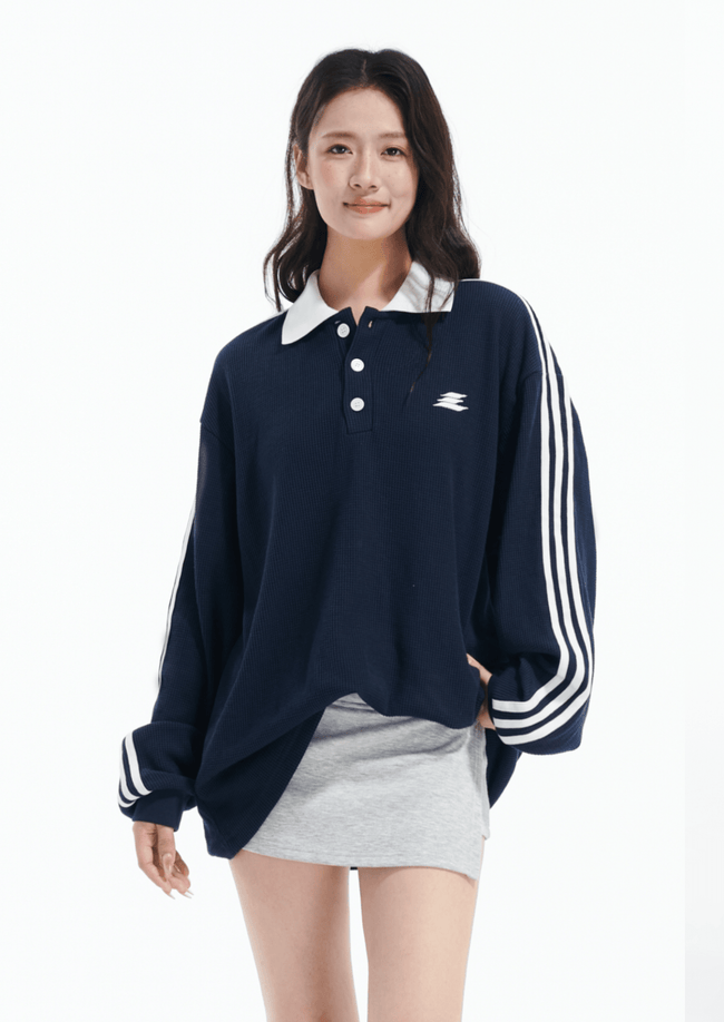 Oversized Waffle Knit Polo Sweatshirt - COPPING THREADS - LOSTCTRL Hover Image