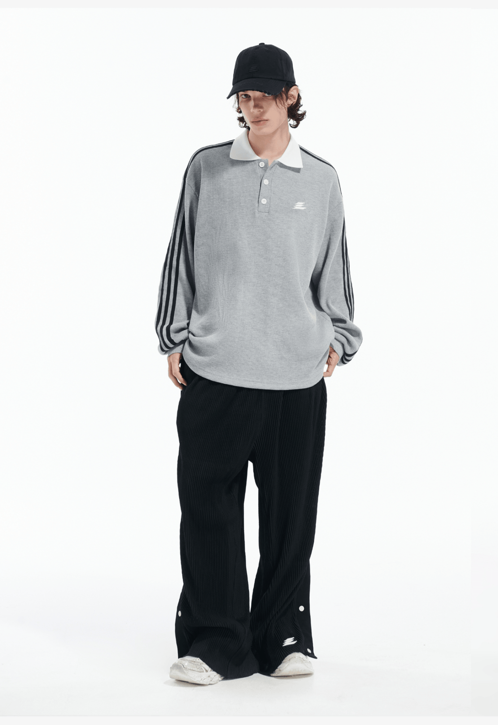 Oversized Waffle Knit Polo Sweatshirt - COPPING THREADS - LOSTCTRL