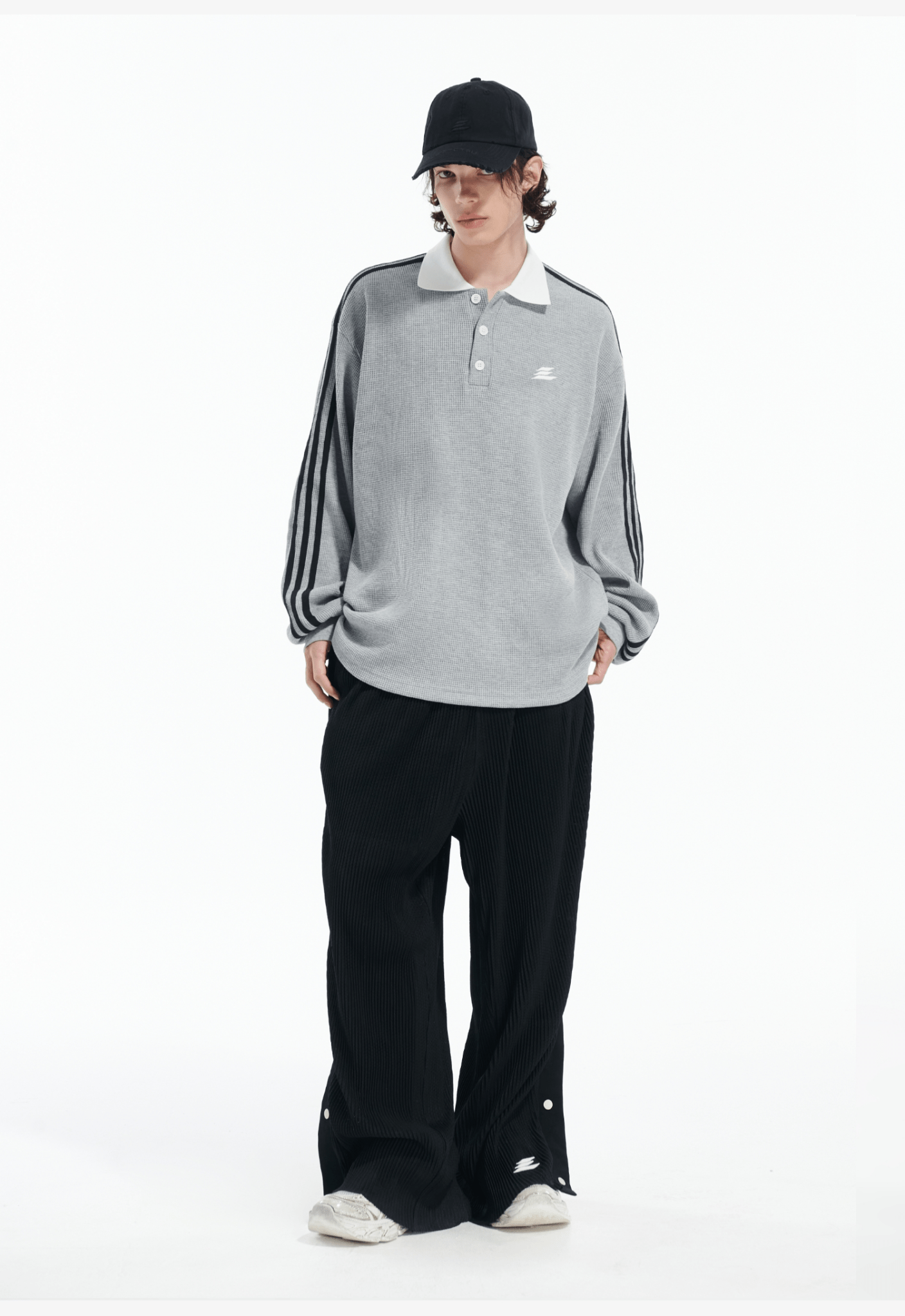 Oversized Waffle Knit Polo Sweatshirt - COPPING THREADS - LOSTCTRL