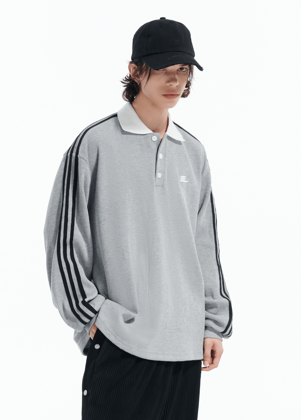 Oversized Waffle Knit Polo Sweatshirt - COPPING THREADS - LOSTCTRL