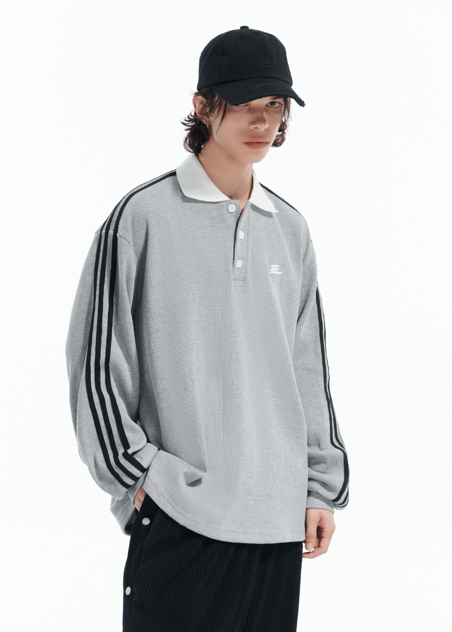 Oversized Waffle Knit Polo Sweatshirt - COPPING THREADS - LOSTCTRL