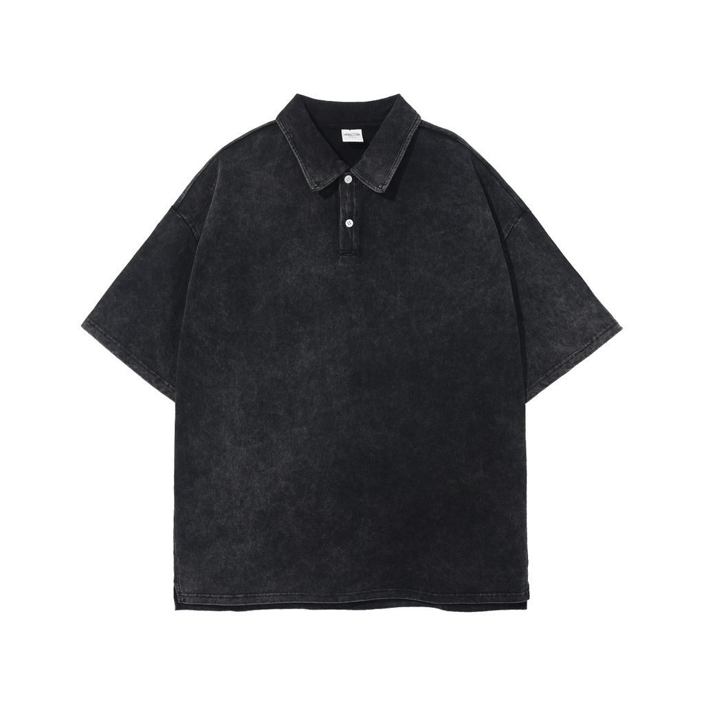 Oversized Washed Wax - Dye Polo Collar Tee - COPPING THREADS - CT Basics
