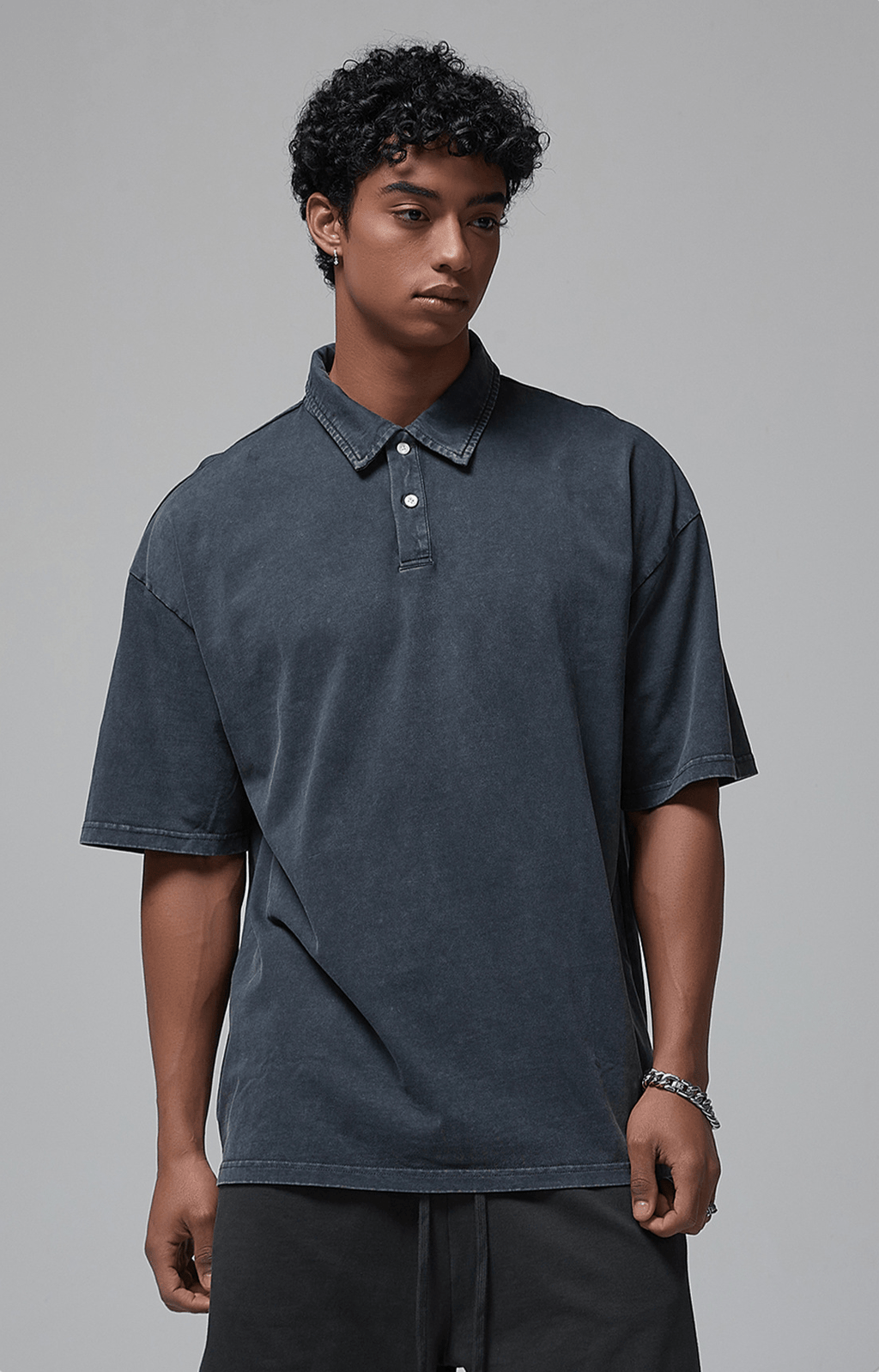 Oversized Washed Wax - Dye Polo Collar Tee - COPPING THREADS - CT Basics