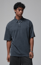 Oversized Washed Wax - Dye Polo Collar Tee - COPPING THREADS - CT Basics