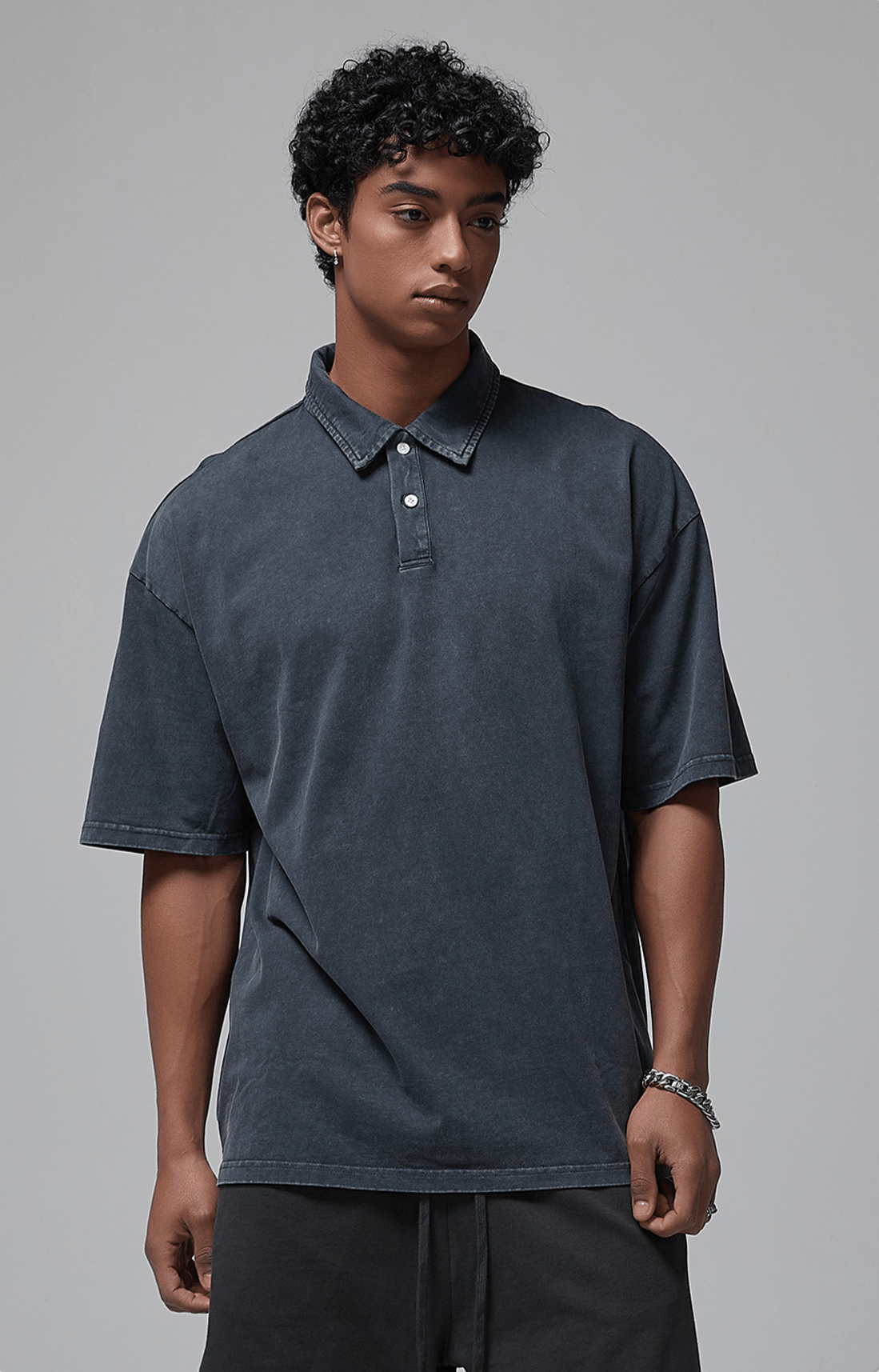 Oversized Washed Wax - Dye Polo Collar Tee - COPPING THREADS - CT Basics