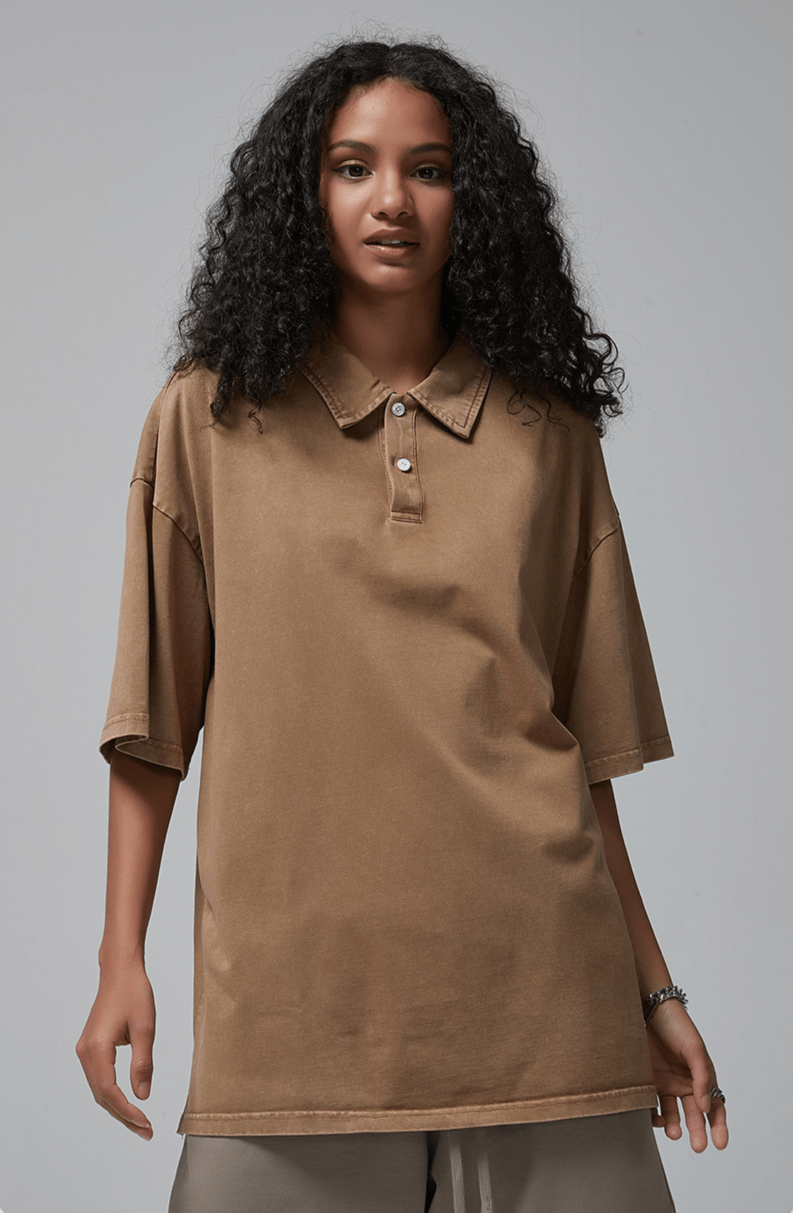 Oversized Washed Wax - Dye Polo Collar Tee - COPPING THREADS - CT Basics