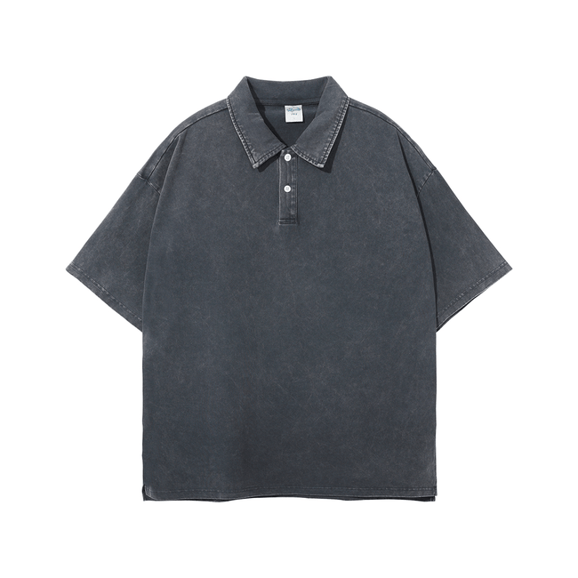 Oversized Washed Wax - Dye Polo Collar Tee - COPPING THREADS - CT Basics Hover Image