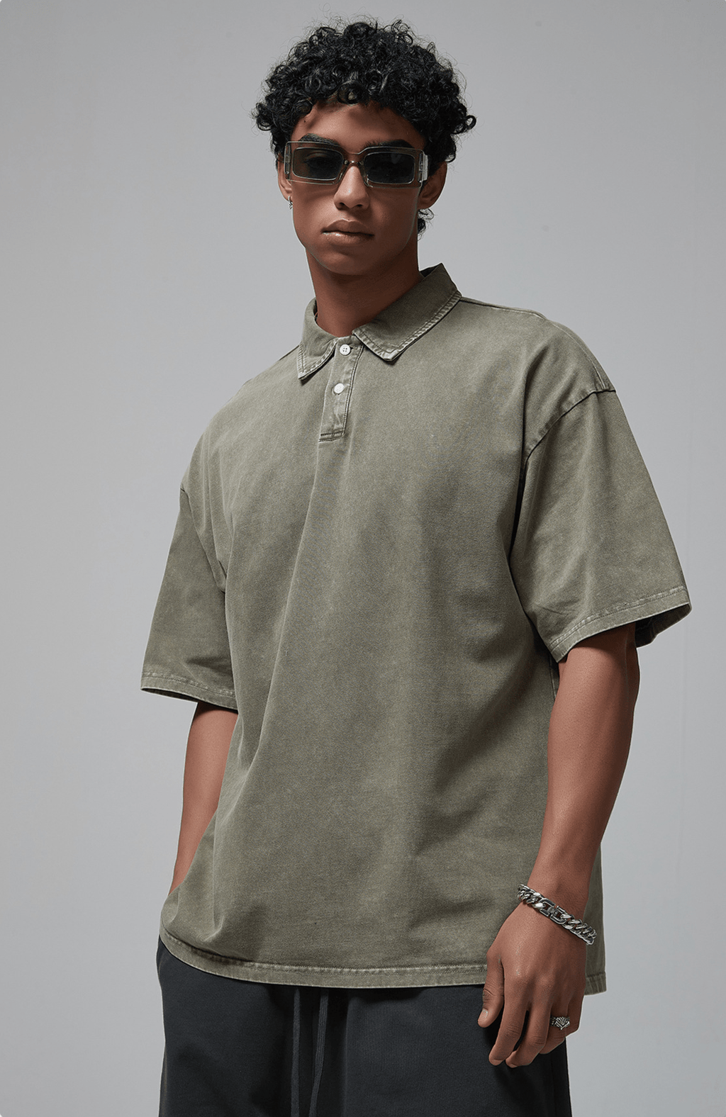 Oversized Washed Wax - Dye Polo Collar Tee - COPPING THREADS - CT Basics