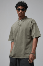 Oversized Washed Wax - Dye Polo Collar Tee - COPPING THREADS - CT Basics