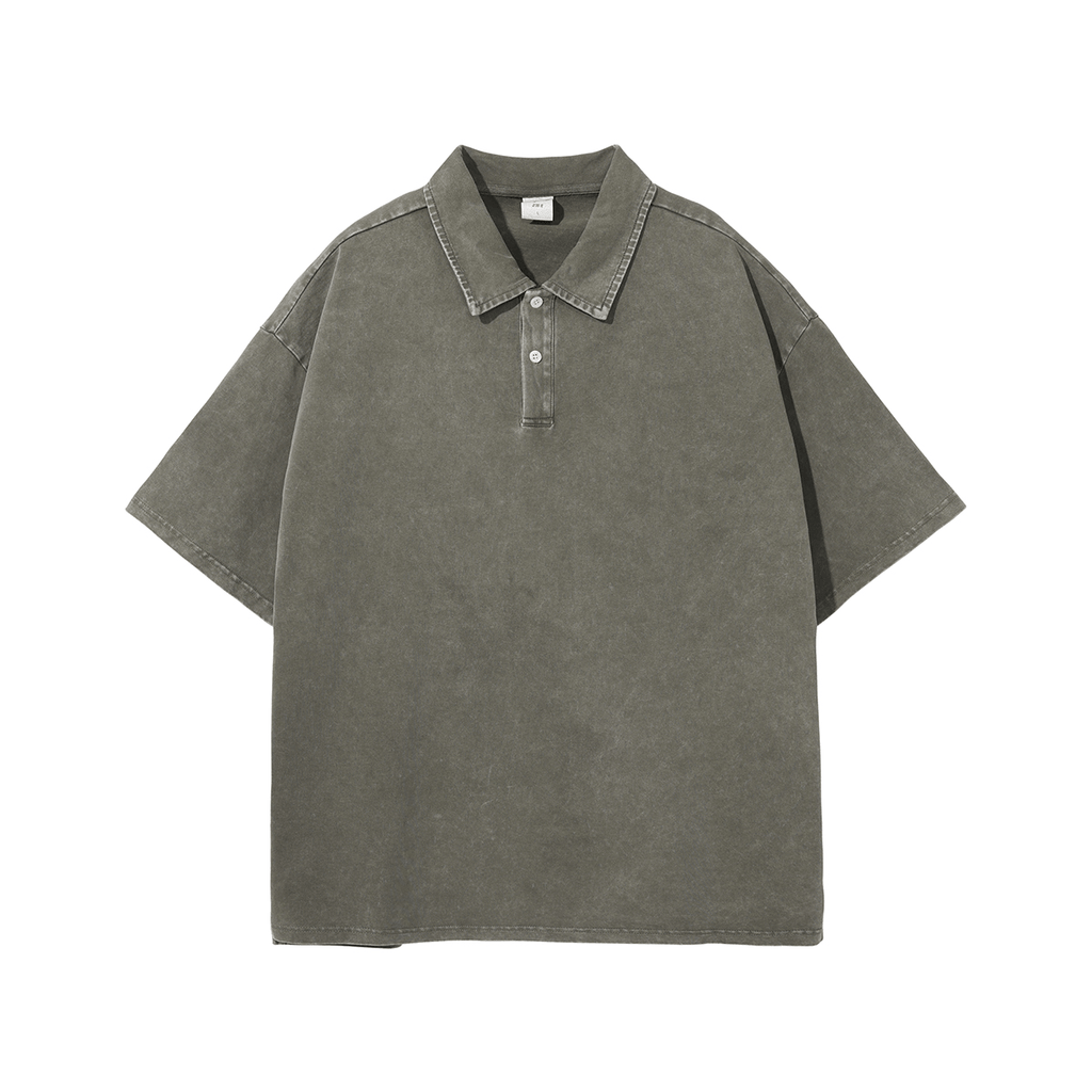 Oversized Washed Wax - Dye Polo Collar Tee - COPPING THREADS - CT Basics