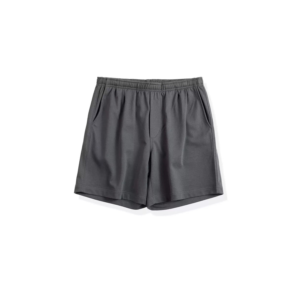 IDLT shorts, dark gray front laid flat.