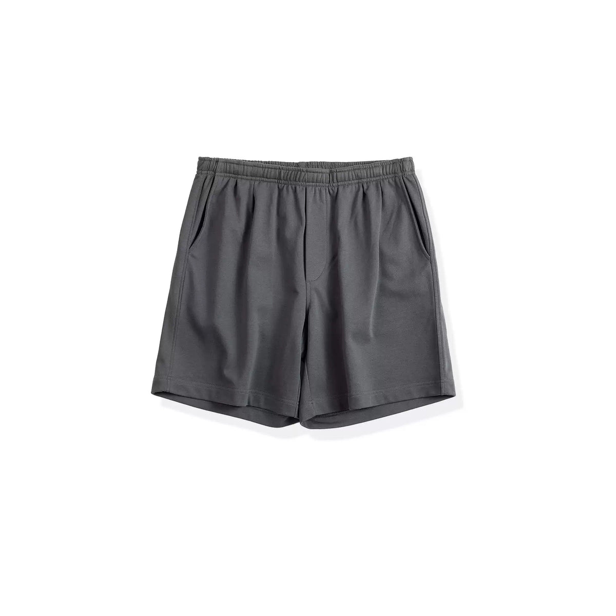 IDLT shorts, dark gray front laid flat.
