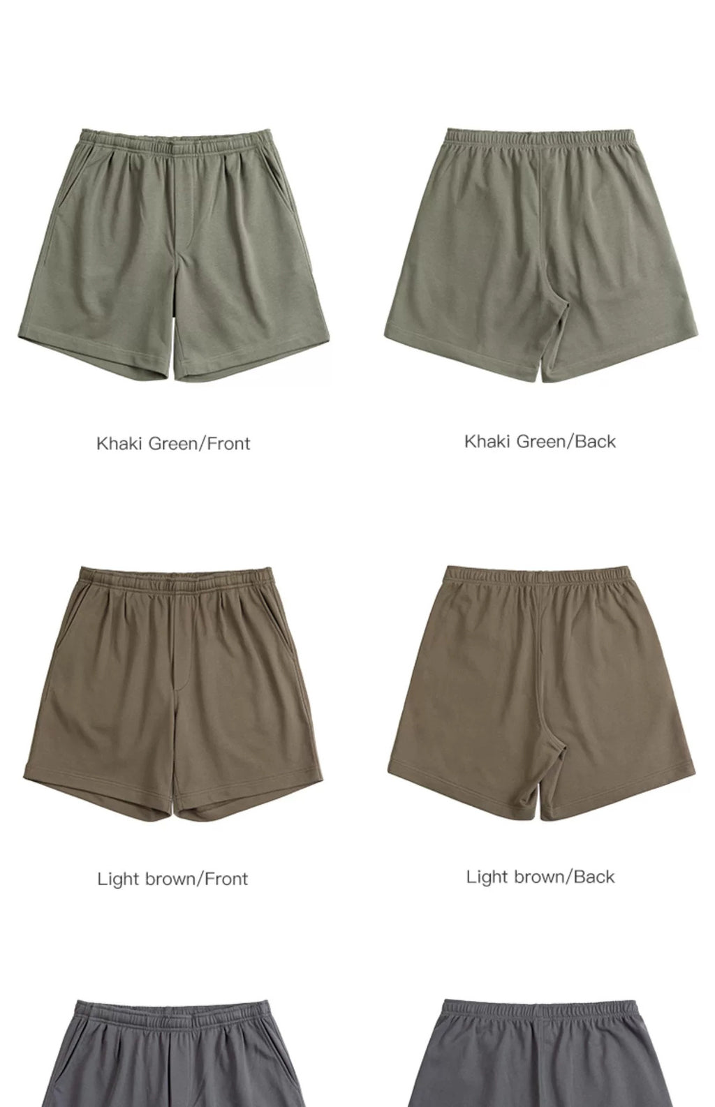 IDLT shorts, olive and brown front and back comparison.