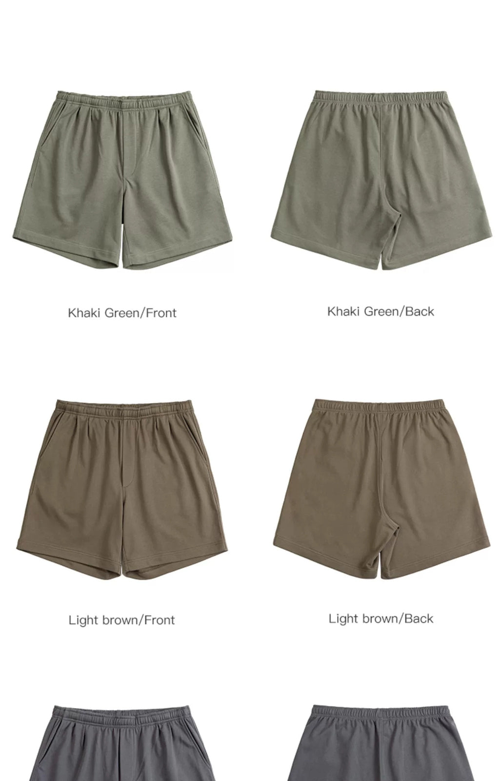 IDLT shorts, olive and brown front and back comparison.