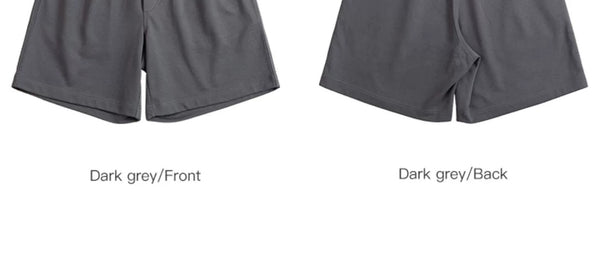 IDLT shorts, dark gray front and back hem comparison.