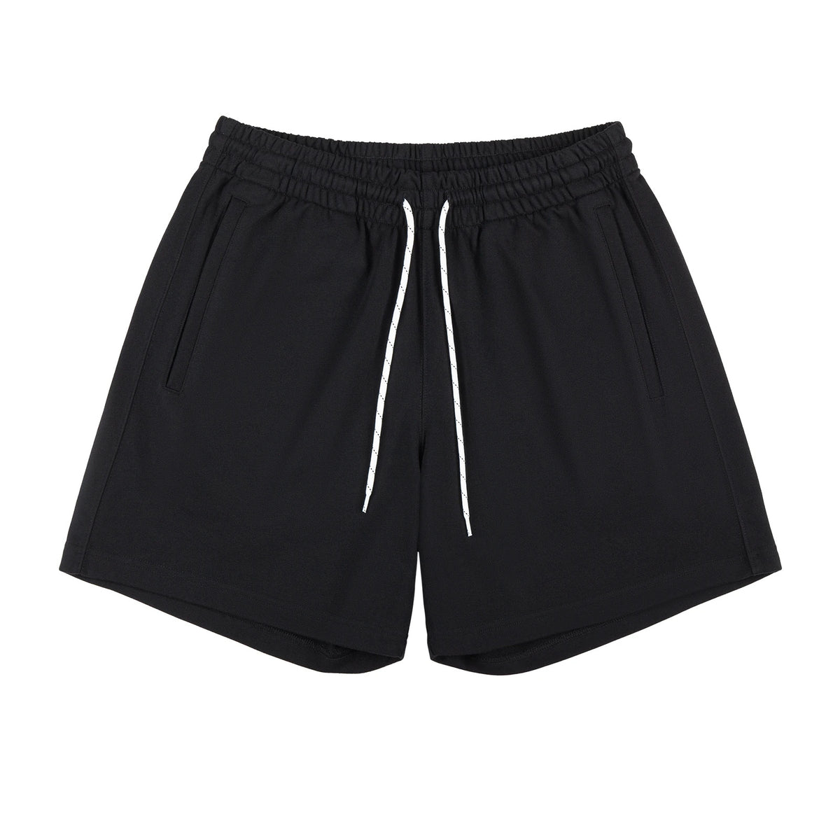 IDLT sweat shorts, black front.