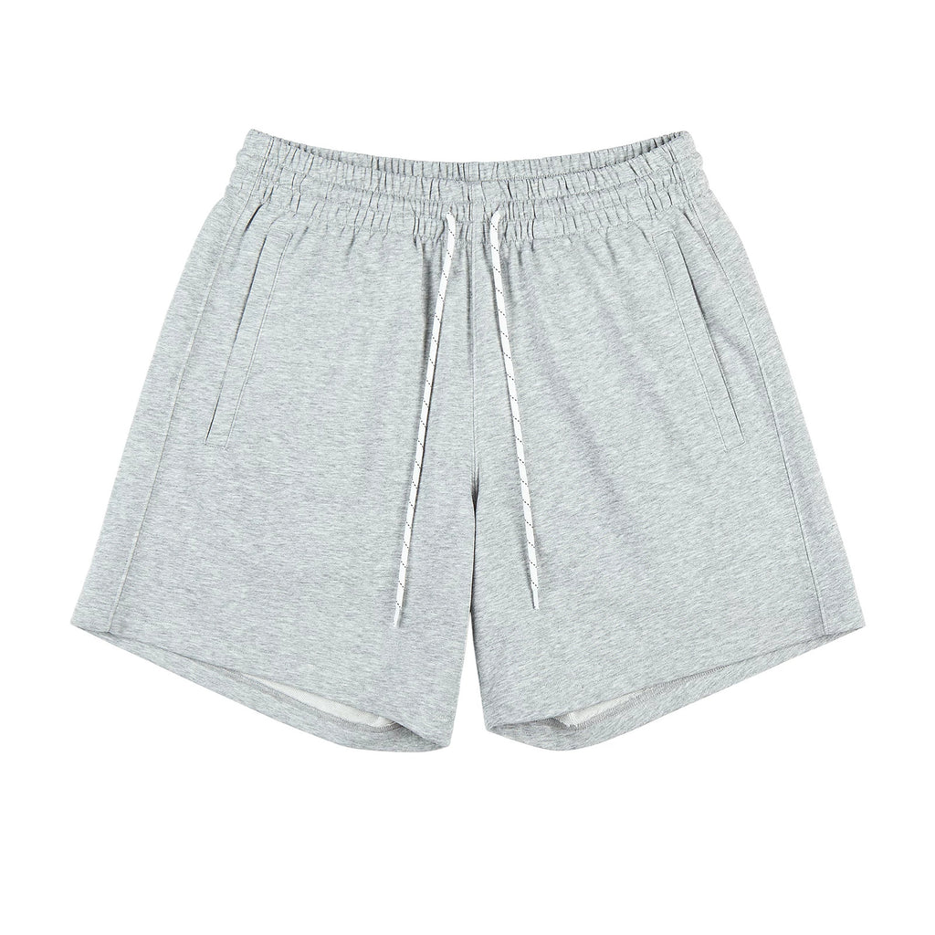 IDLT sweat shorts, heather gray front.
