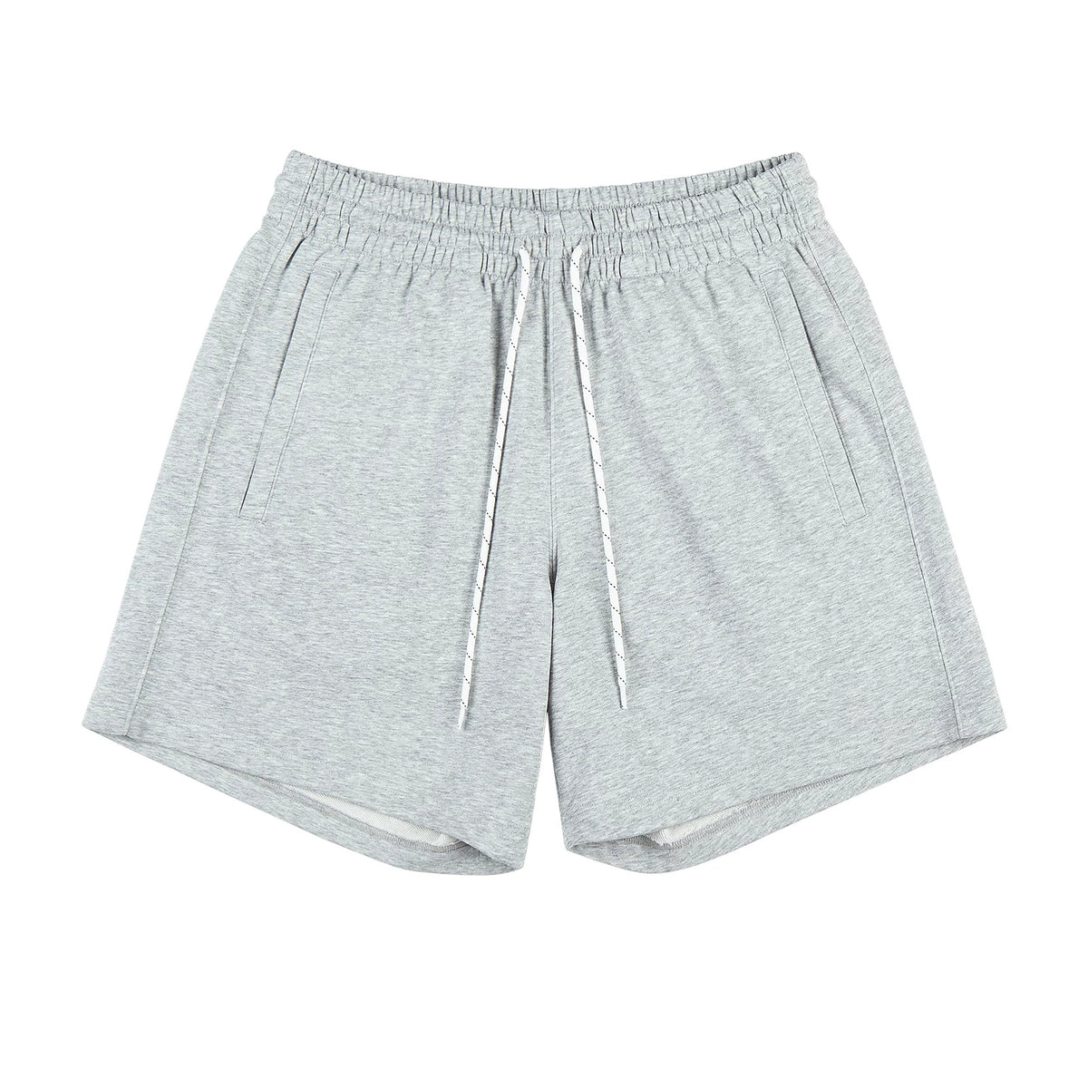 IDLT sweat shorts, heather gray front.