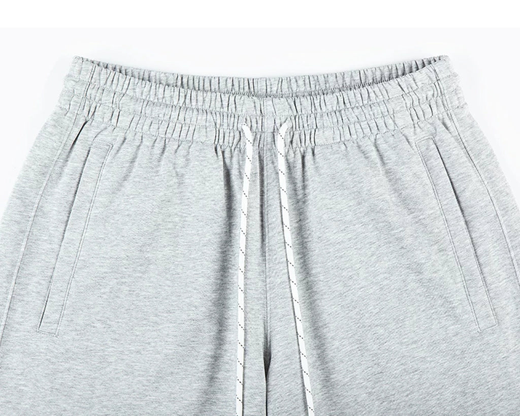IDLT sweat shorts, heather gray waistband.
