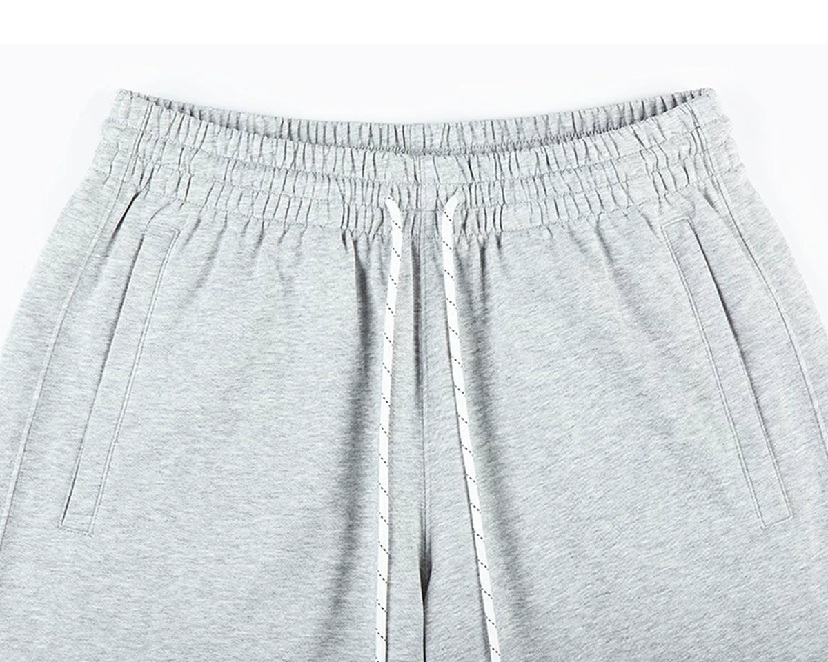IDLT sweat shorts, heather gray waistband.