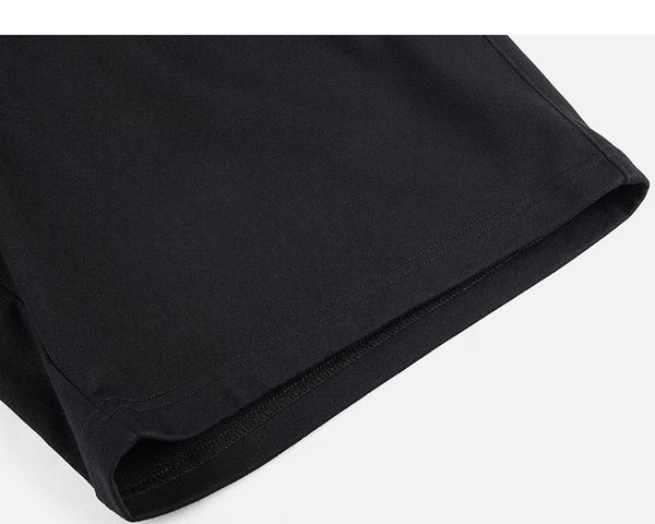 IDLT sweat shorts, black hem stitching.