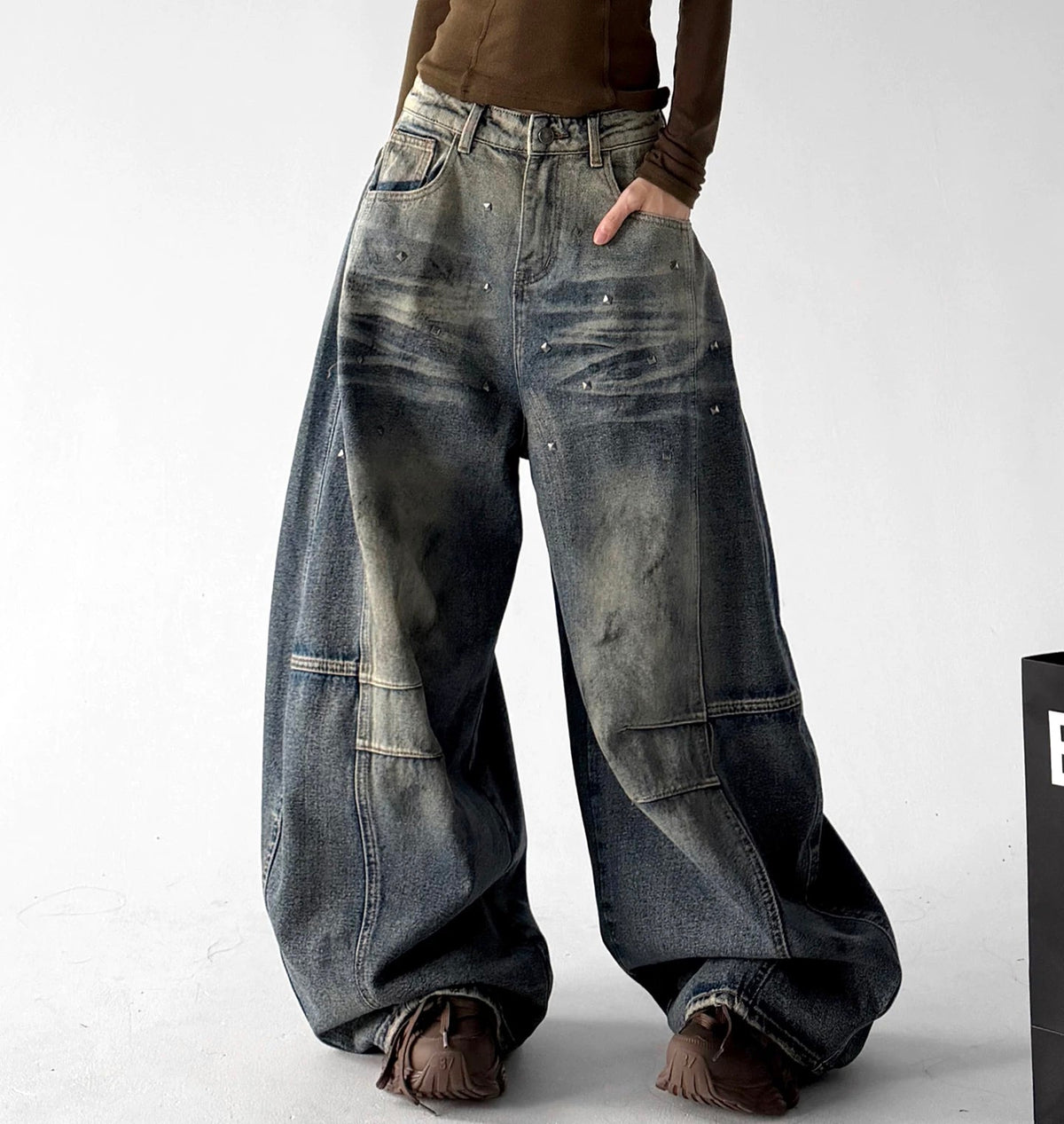 Panel-Seam Washed Wide-Leg Jeans - COPPING THREADS - CT ORIGINALS