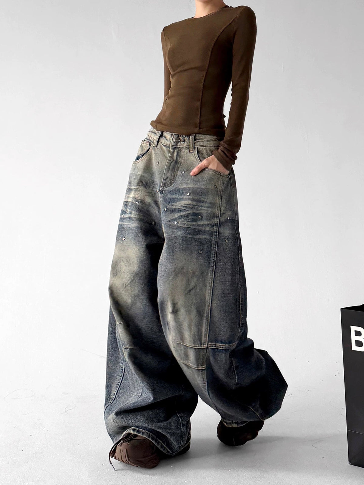 Panel-Seam Washed Wide-Leg Jeans - COPPING THREADS - CT ORIGINALS