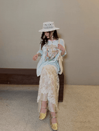 Pastel Cartoon Bunny Tee & Sheer Lace Skirt Set - COPPING THREADS - LulusMiracle