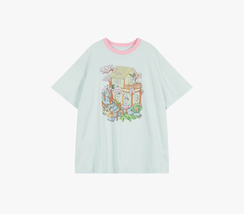 Pastel Cartoon Bunny Tee & Sheer Lace Skirt Set - COPPING THREADS - LulusMiracle