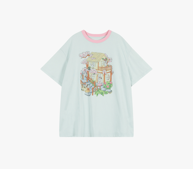 Pastel Cartoon Bunny Tee & Sheer Lace Skirt Set - COPPING THREADS - LulusMiracle Hover Image