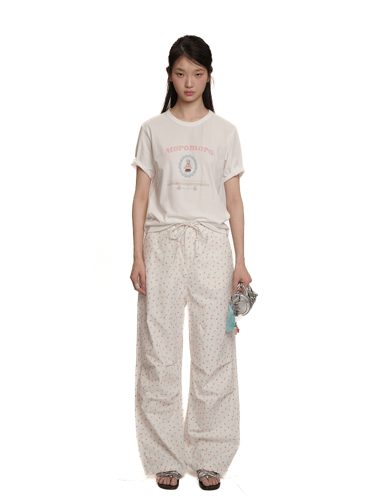 Pearl Bunny Cross - Stitch Embroidered Crewneck Tee - COPPING THREADS - MOROMORO