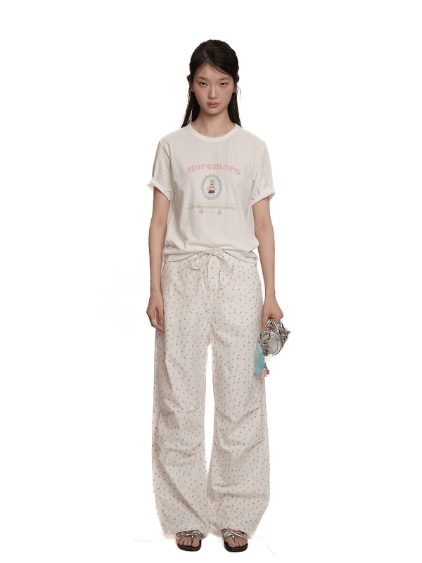 Pearl Bunny Cross - Stitch Embroidered Crewneck Tee - COPPING THREADS - MOROMORO