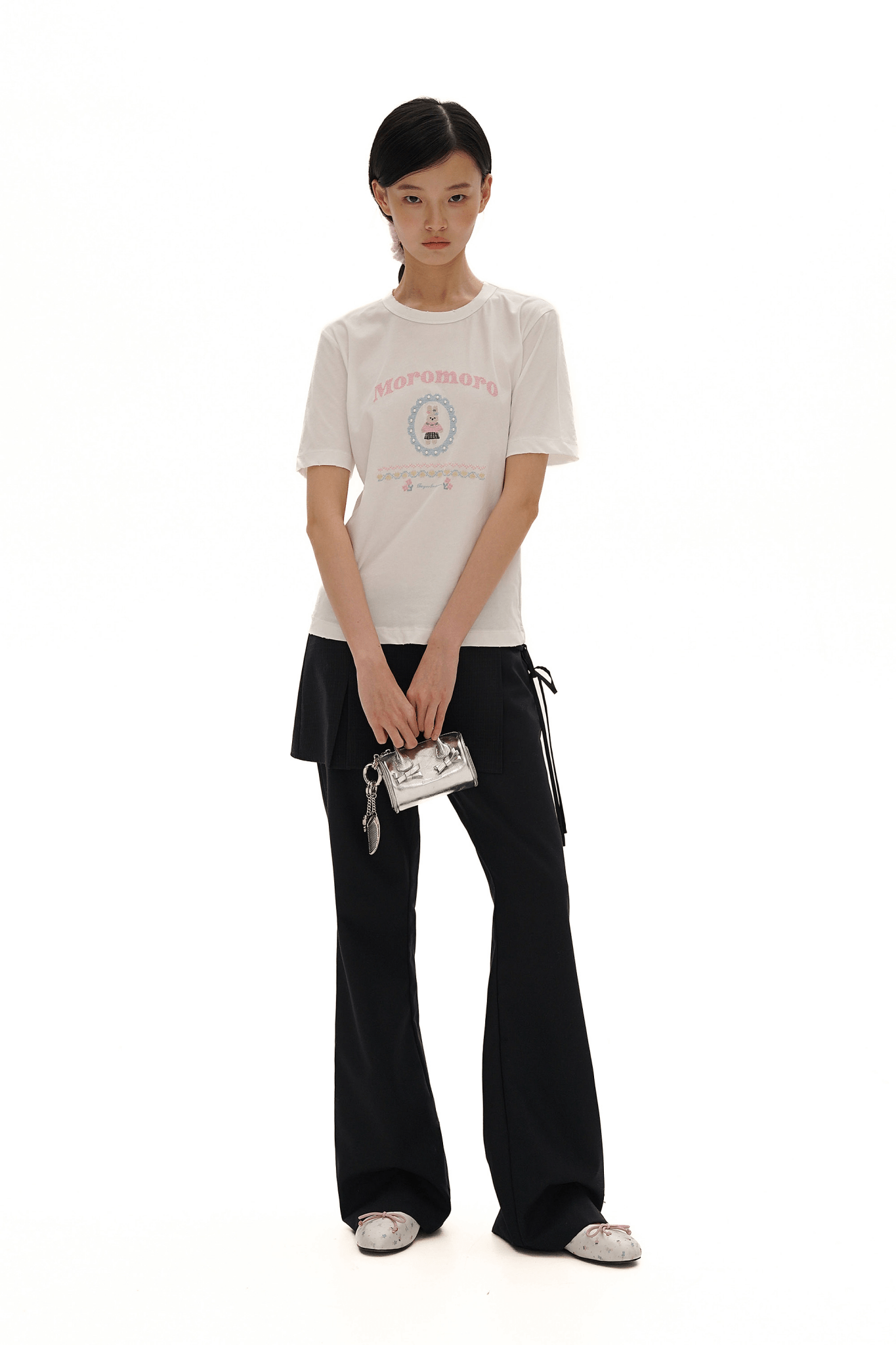 Pearl Bunny Cross - Stitch Embroidered Crewneck Tee - COPPING THREADS - MOROMORO