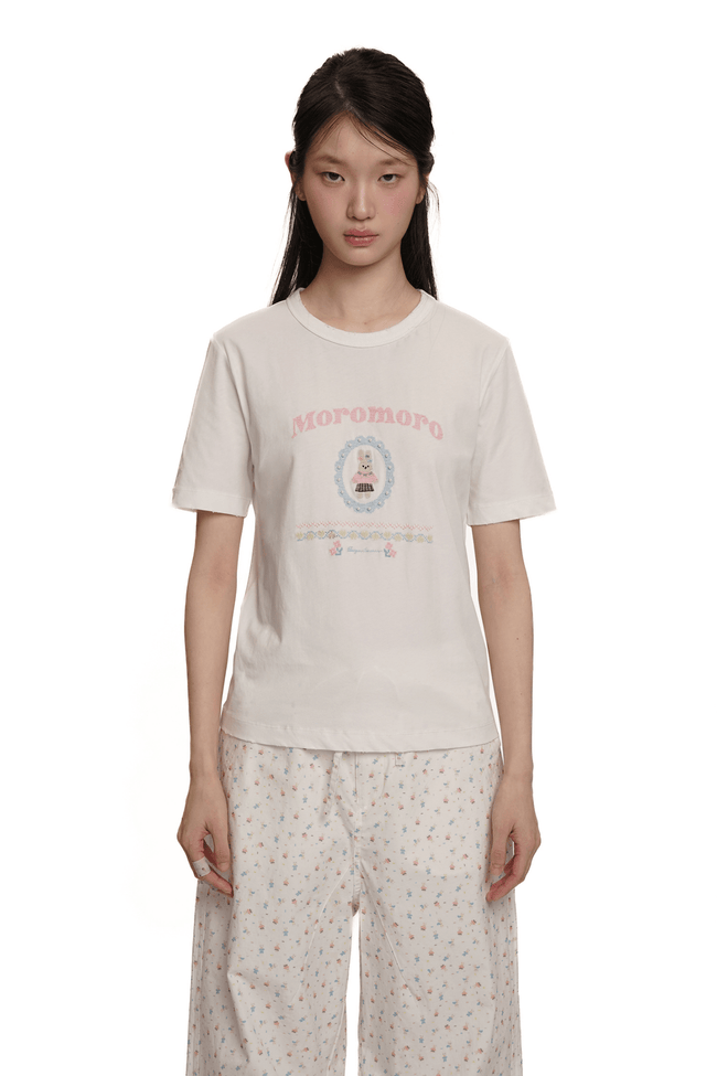 Pearl Bunny Cross - Stitch Embroidered Crewneck Tee - COPPING THREADS - MOROMORO Hover Image
