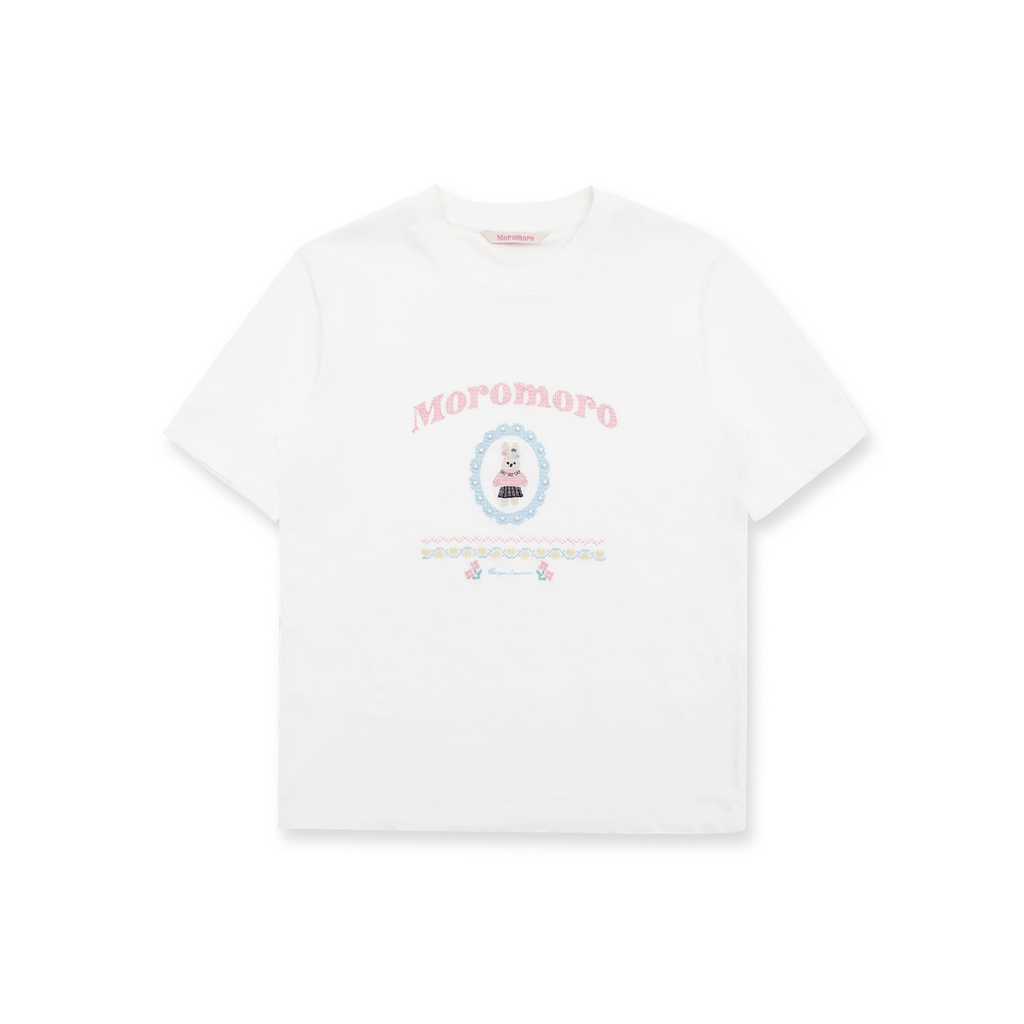 Pearl Bunny Cross - Stitch Embroidered Crewneck Tee - COPPING THREADS - MOROMORO