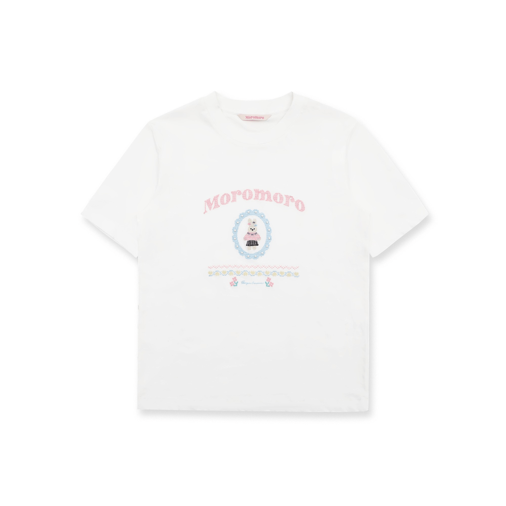 Pearl Bunny Cross - Stitch Embroidered Crewneck Tee - COPPING THREADS - MOROMORO