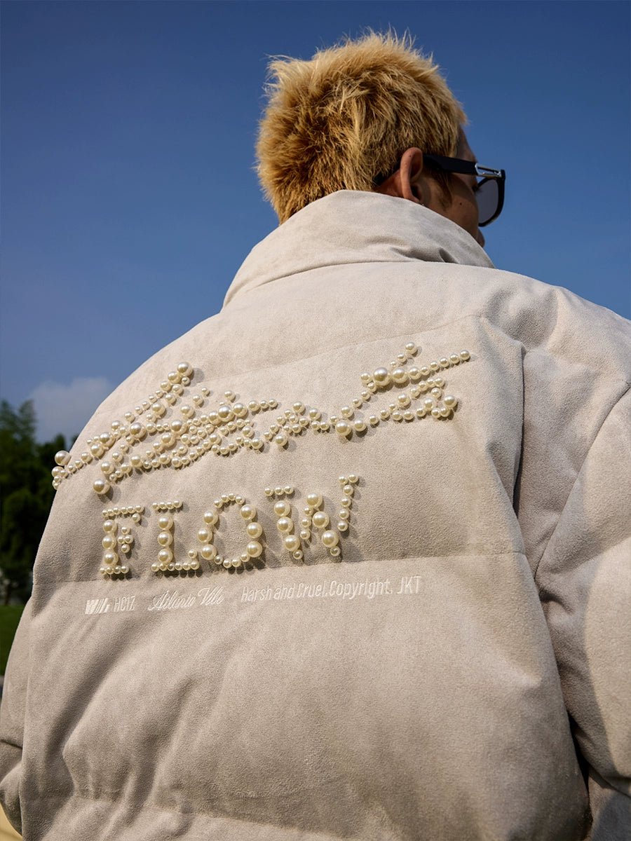 Pearl Embroidery Suede Puffer Jacket - COPPING THREADS - Harsh and Cruel
