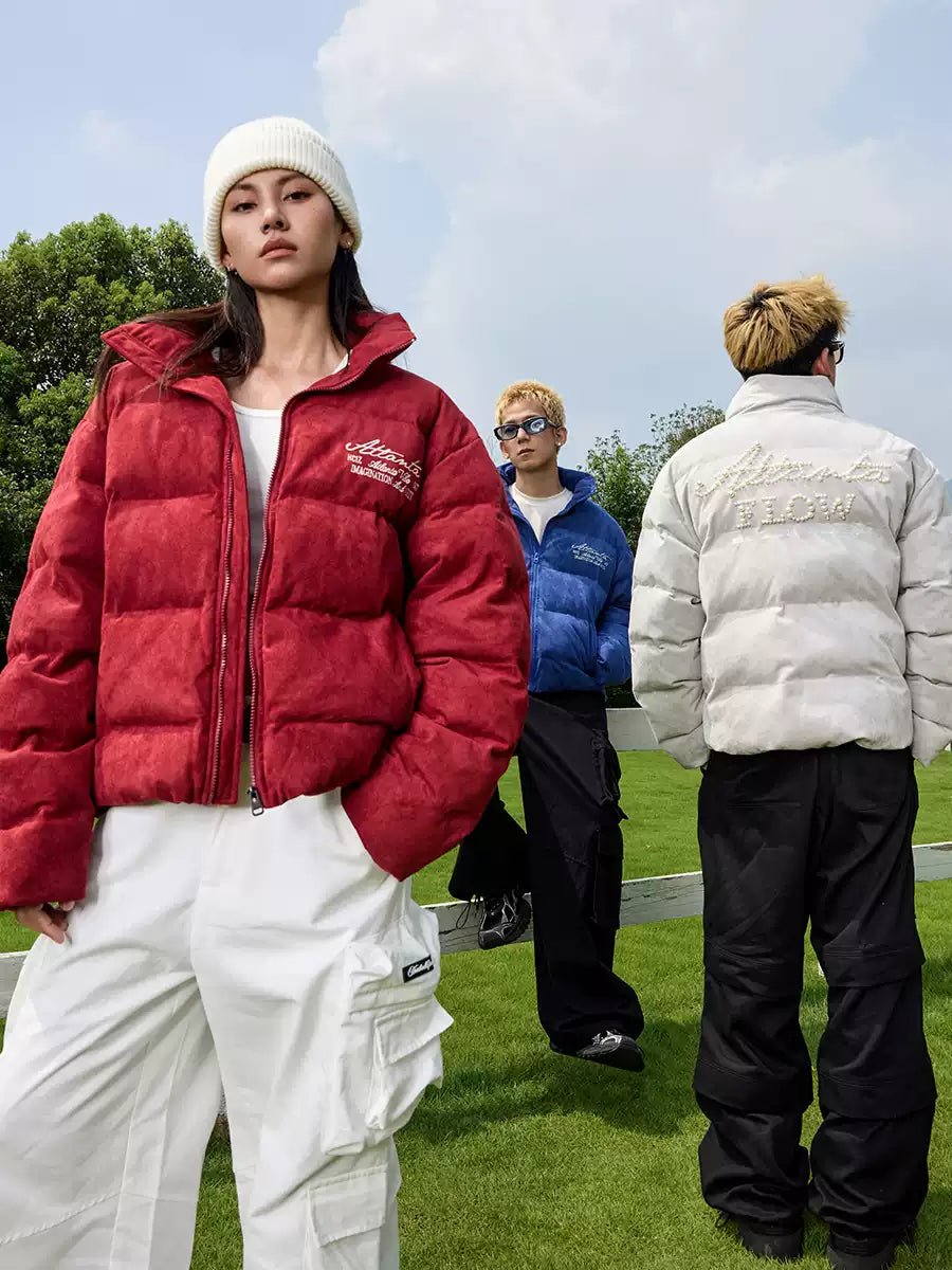 Pearl Embroidery Suede Puffer Jacket - COPPING THREADS - Harsh and Cruel