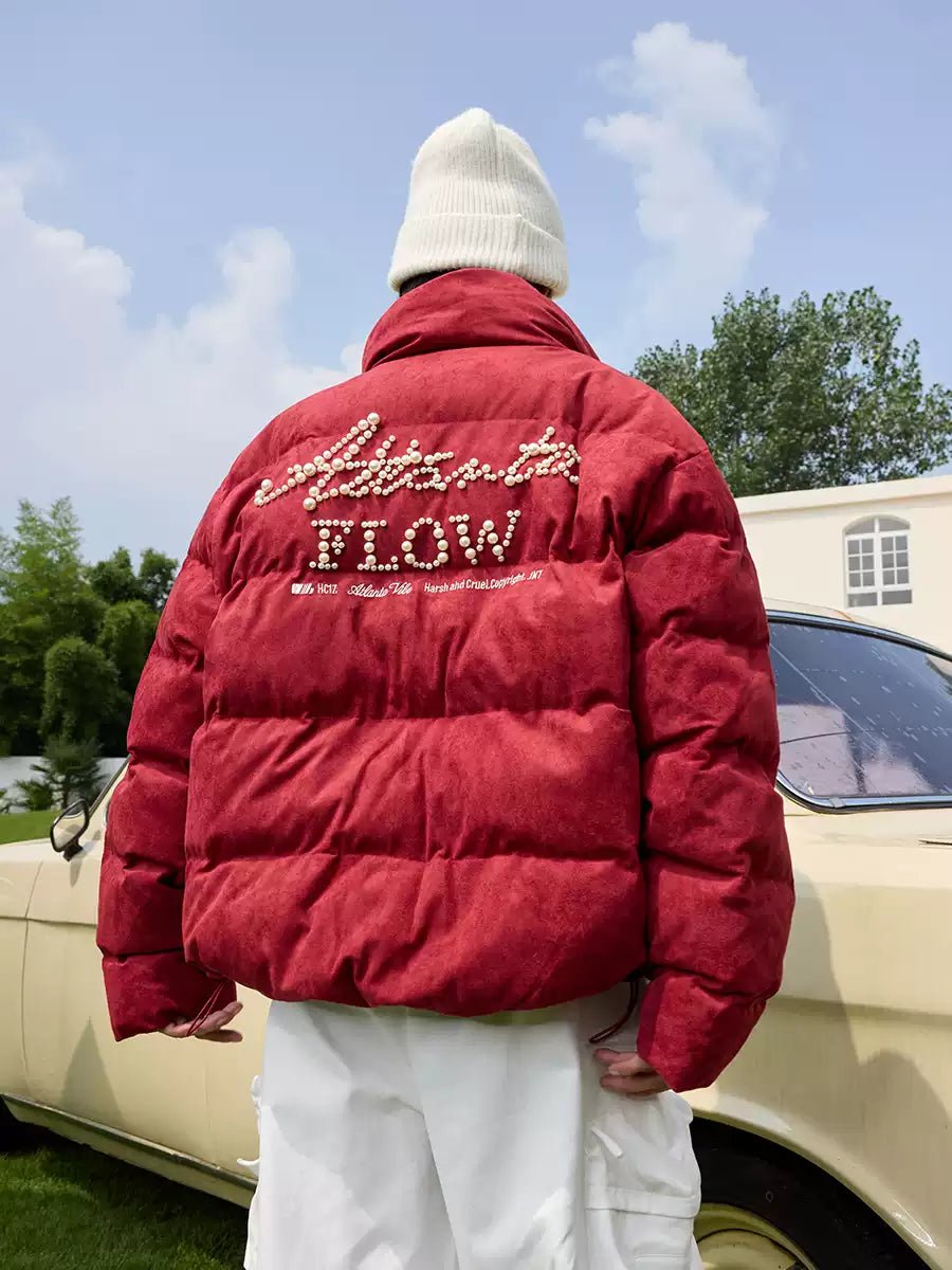 Pearl Embroidery Suede Puffer Jacket - COPPING THREADS - Harsh and Cruel