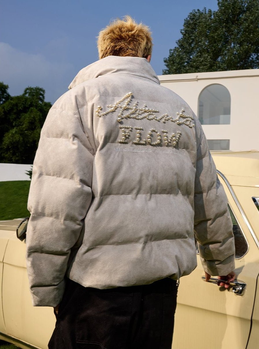 Pearl Embroidery Suede Puffer Jacket - COPPING THREADS - Harsh and Cruel