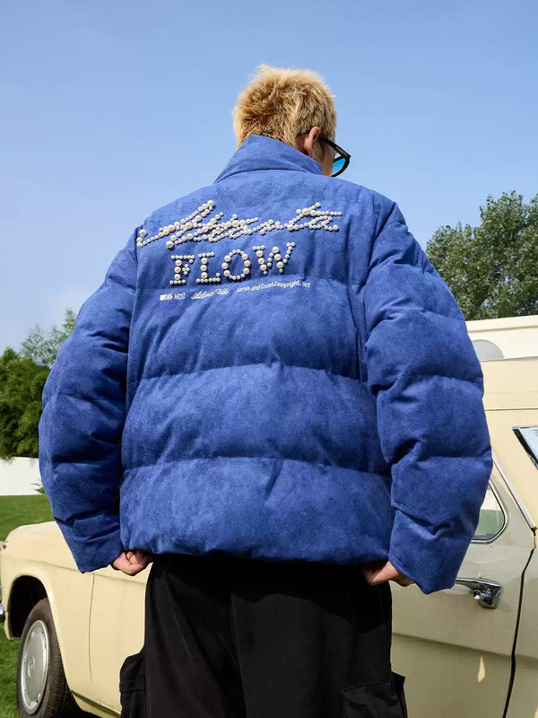 Pearl Embroidery Suede Puffer Jacket - COPPING THREADS - Harsh and Cruel