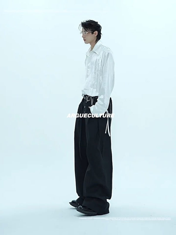 Pearl-Trim Tie-Neck Pleated Shirt - COPPING THREADS - Argue Culture